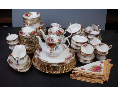 A collection of Royal Albert Old Country Roses pattern tea and dinner ware to include dinner plates, 2 x teapots, soup bowls,