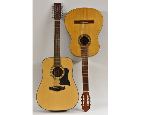 A Tanglewood, Indiana Series, TW-1200-NS model, 12 string acoustic guitar; and a Dulcet Classic guitar (2)