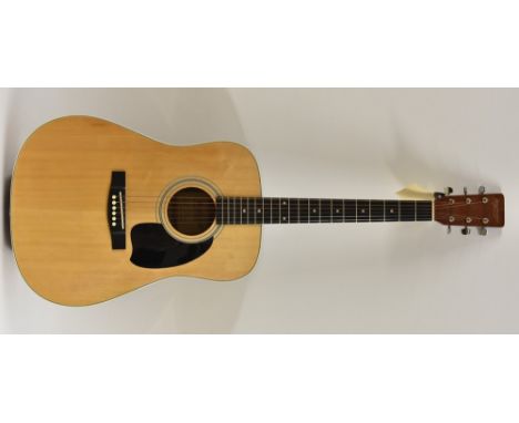 A Tanglewood TW-400N Dreadnaught acoustic guitar, two-piece spruce soundboard in natural finish, mahogany sides and back, ivo