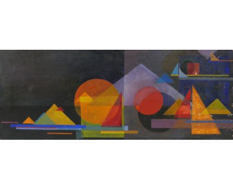 Graham Kearsley (20th century), abstract cubist style geometric study, watercolour on board, pencil signed, unframed. H.49 W.