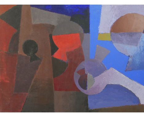 Graham Kearsley (20th century), abstract cubist style geometric shapes, watercolour on board, pencil signed, unframed. H.91 W