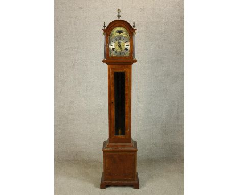 A contemporary Georgian style mahogany Grandmother longcase clock, the brass dial with  with sun and moon movement and black 