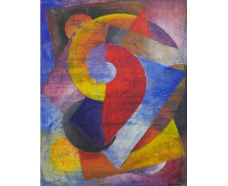 Graham Kearsley (20th century), brightly coloured abstract, watercolour on board, pencil signed, framed. H.77 W.60cm 