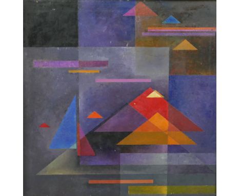 Graham Kearsley (20th century), abstract cubist style geometric forms, watercolour on board, pencil signed, framed. H.80 W.80