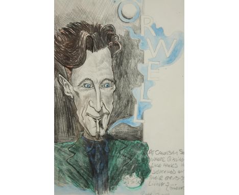 Robert Jacks (Contemporary) portrait of George Orwell, coloured pencil drawing on paper, signed and framed. H.38 W.32cm. 