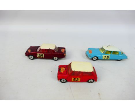 Corgi Toys - Three unboxed diecast model cars from the Corgi Toys 'Rally Monte Carlo' set. Lot includes BMC Mini Cooper S in 