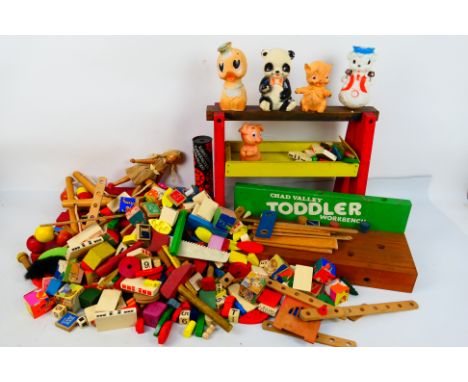 Chad Valley - Galt Toys - Wooden Toys. A quantity of Wooden Toys for Children, A Chad Valley workbench with tools, a swing, a