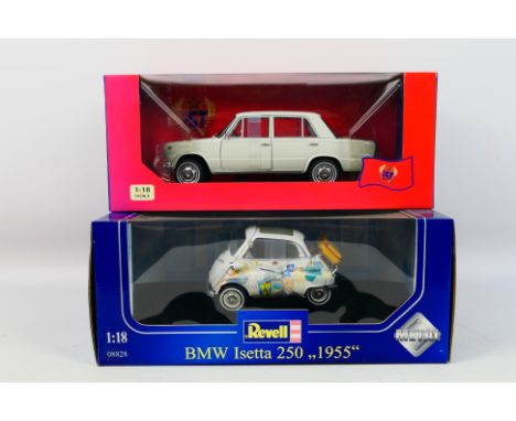 Revell - IST Models - Two boxed 1:18 scale diecast model vehicles. Lot consists of Revell #08828 1955 BMW Isetta; together wi