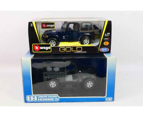 Universal Hobbies - Bburago - Two boxed 1:18 scale diecast model vehicles. Lot consists of Bburago 'Gold Collezione' Jeep Wra