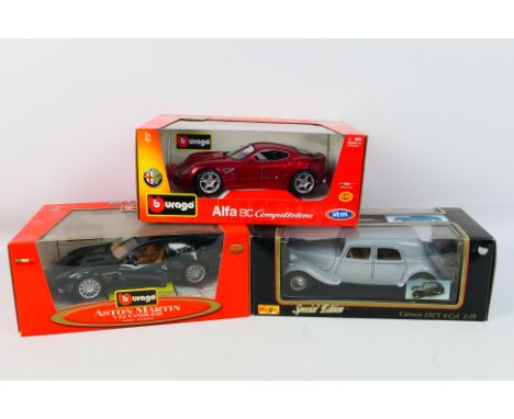 Bburago - Maisto - Three boxed diecast 1:18 scale model cars. Lot consists of Maitso 'Special Edition' Citroen 15CV 6 Cycl; B