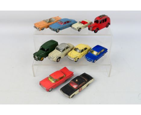  Dinky Toys - Corgi Toys - 10 unboxed playworn diecast model vehicles. Lot includes Corgi Toys Jaguar Mark X Saloon; Dinky To