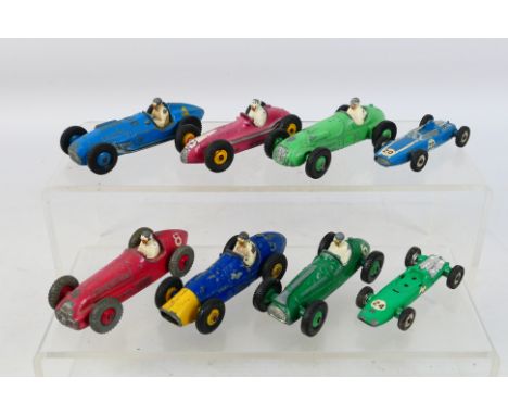 Dinky Toys - 8 playworn diecast model racing cars from Dinky. Lot includes Dinky Toys 231 Maserati; 23K Talbot Lago; 235 HWM 