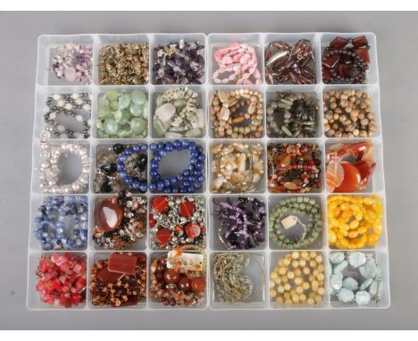 Two trays of good quality gemstone costume jewellery including jadeite, amethyst, sodalite, agate etc  