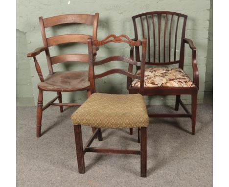 Three antique chairs to include Georgian and ladder back example.  