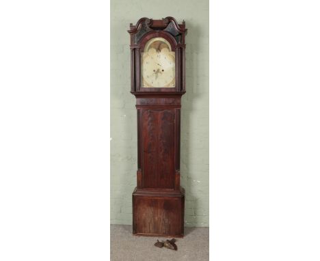 A mahogany long case clock with Moon roller and Arabic numeral hand painted dial and stamped John Walker Liverpool.  for repa