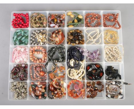 Two trays of good quality gemstone costume jewellery including amethyst and tigers eye examples  