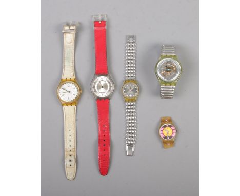 A collection of Swatch wristwatches to include automatic skeleton example.  