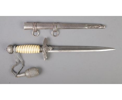 German WW2 Nazi Third Reich Luftwaffe officer's dress dagger with swastika and oak leaf decoration to the pommel, wired ivori
