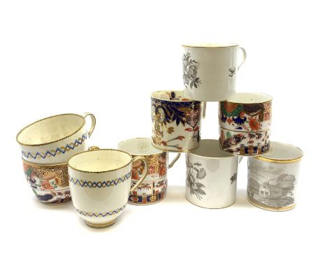 A Spode Bute shape teacup, together with together with two Spode coffee cans, each decorated in the Imari pallet, pattern 967