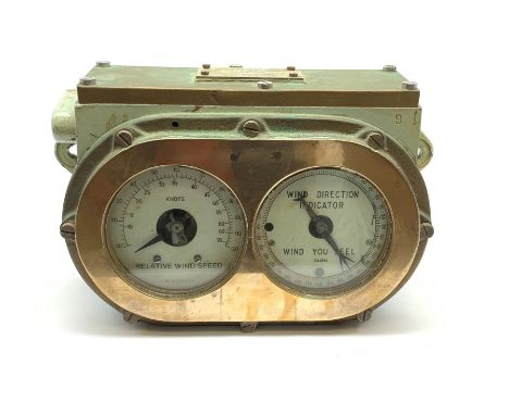 Combined relative wind speed and wind direction indicator, cased metal case with plaque reading 'combined wind speed and dire