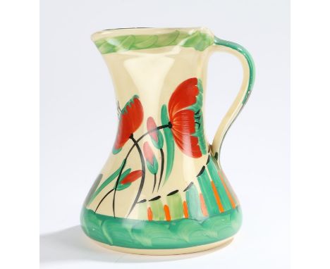 Myott Son &amp; Co jug, hand painted with stylised foliate decoration, 20.5cm highRubbing and small chips to rim and handle, 