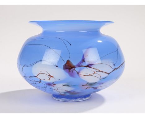 William Walker art glass bowl, the blue ground with white blobs and red streaks, signed to base, dated Spring 1992 and with p