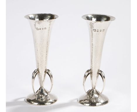 Pair of Edward VII Art Nouveau silver vases, Glasgow 1908, maker George Edward &amp; Sons (David &amp; George Edward), the ta