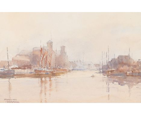 I Christopherson, "Ipswich Dock", signed watercolour, housed in a light wood and gilt glazed frame, the watercolour 36.5cm x 