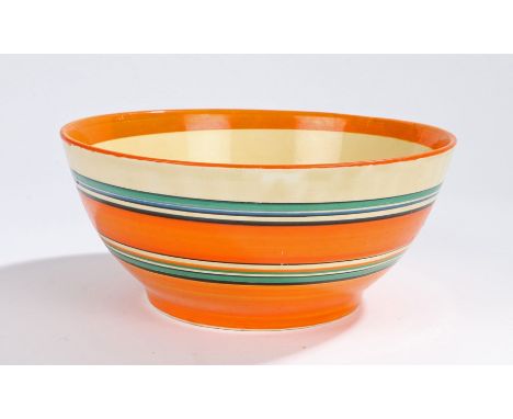 Clarice Cliff Bizarre bowl, the exterior with orange, green, blue and black banded decoration, 22cm diameter, 10cm highSurfac
