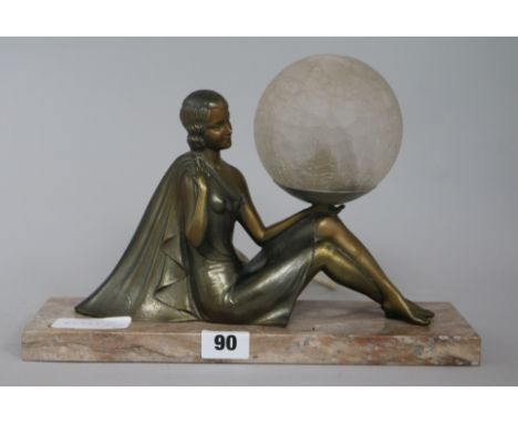 An Art Deco spelter lamp