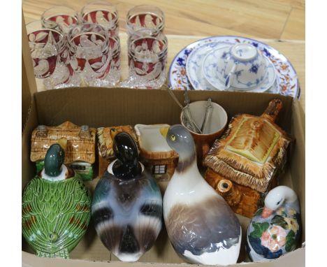 Collection of Cottage Ware Copenhagen cups, saucers and plates, Masons and over layed glassware