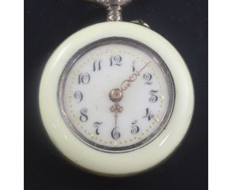 A 20th century Swiss 800 standard silver gilt and enamel keyless fob watch, with Arabic dial and case back enamelled with the