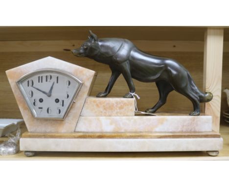 Art Deco clock with wolf and pendulum aned key
