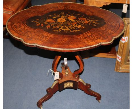 A marquetry inlaid tilt-top tripod table, H.69cm