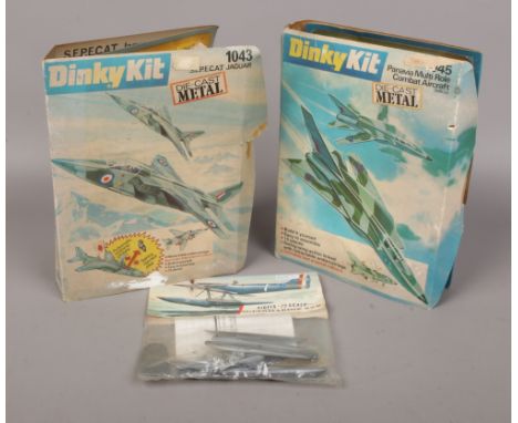 Two boxed Dinky kit Diecast model aeroplanes Panavia multi role combat aircraft and S.E.P.C.A.T Jaguar, along with an Airfix 