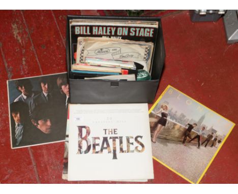 A record collectors case and contents of L.Ps, 45s and 78s including The Rolling Stones, The Beatles, The Beach Boys, Blondie