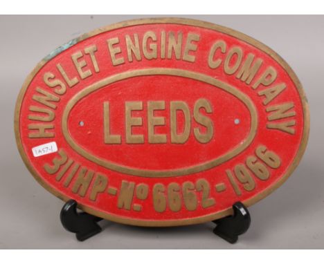A brass railway plaque for Hunslet Engine Company Leeds.