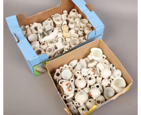 Two boxes of crested ware to include Goss, Arcadian, Carlton etc.