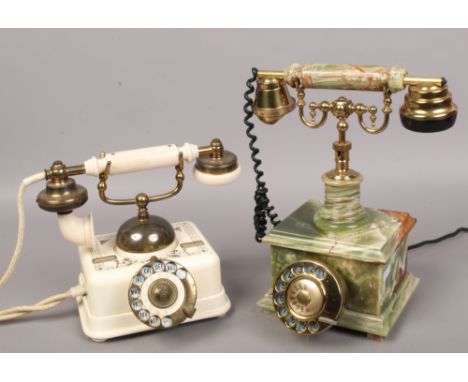 Two Rotary dial telephones including an onyx example.