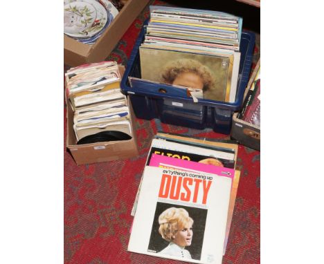 Two boxes of 1960s &amp; 1970s L.P and single records to include Elvis, Johnny Cash, Buddy Holly etc.