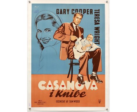 Casanova Brown (R-1940's) Danish film poster starring Gary Cooper, linen backed, 24 x 33.5 inches. 