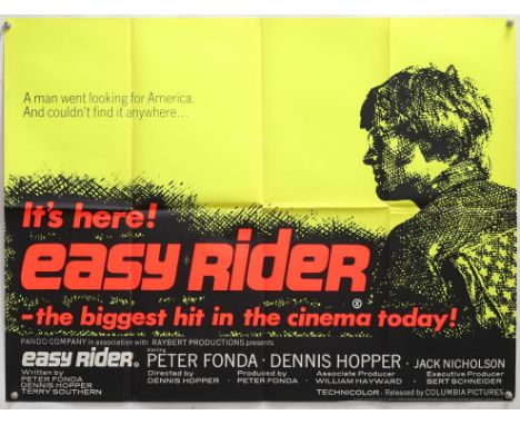 Easy Rider (1969) British Quad film poster, starring Dennis Hopper, Peter Fonda & Jack Nicholson, folded, 30 x 40 inches. Con