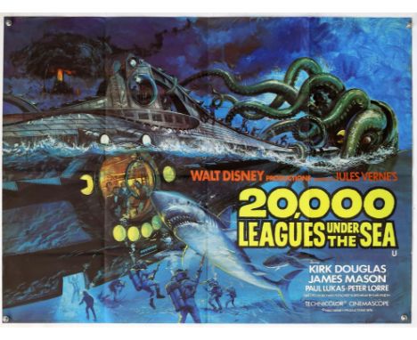 Walt Disney 20,000 Leagues Under The Sea (R-1970's) British Quad film poster, artwork by Brian Bysouth, folded, 30 x 40 inche