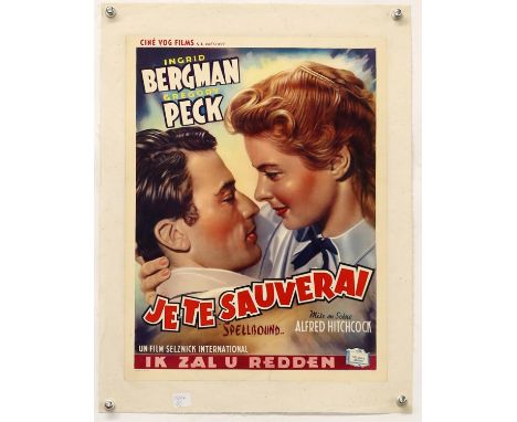 Spellbound (R-1950's) Belgian film poster, directed by Alfred Hitchcock and starring Ingrid Bergman and Gregory Peck, linen b