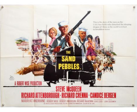 The Sand Pebbles (1966) British Quad film poster, War starring Steve McQueen & Richard Attenborough, 20th Century Fox, folded