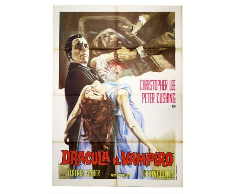 Horror of Dracula (R-1970's) Italian One panel film poster, Hammer Horror starring Christopher Lee, folded, 39 x 55 inches an