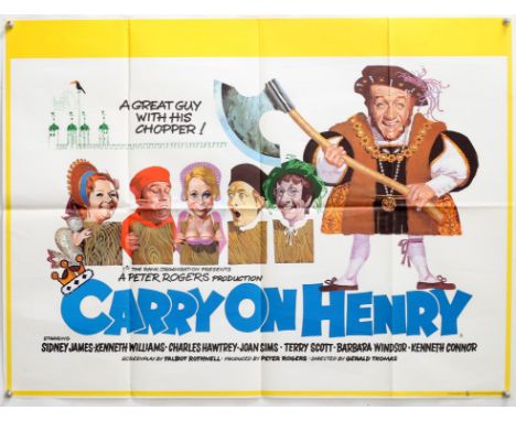 Carry On Henry (1971) British Quad film poster with Putzu artwork, starring Sid James, Hattie Jacques, Kenneth Williams, Barb