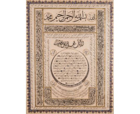 Big Hilye signed by Mohammad Qias al Din alkilafi from DamascusTurkey, 19th-20th century . . Cm 71,00 x 93,00. Arabic manuscr
