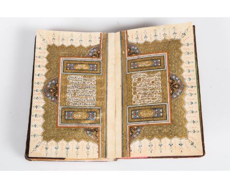 A fine illuminated Ottoman Qur'an copied by Saide Mohammed al Mazziri, student of Said Abdoullah Sadqhidated 1278 (1862 AD). 