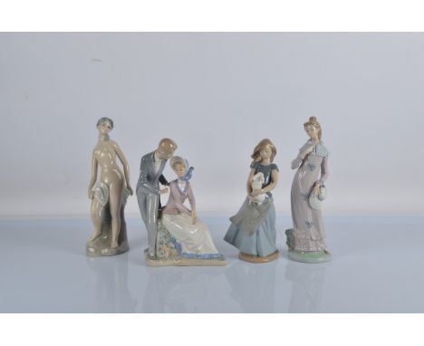 Three Nao porcelain figures, stamped to bases B-23 JU, A-23 A, B-9 JU. Together with a similar Casades figure 31cm tall (4) 